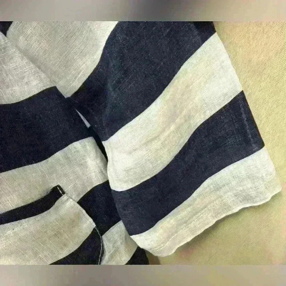 Pure Venice 100% Linen Kimono Jacket Blue and White Striped No Size Tag - Picture 3 of 6